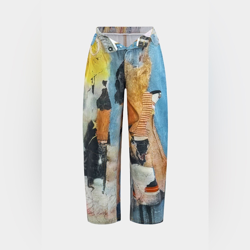 Micas patchwork print Abstract Art Print Pants XL… - image 2